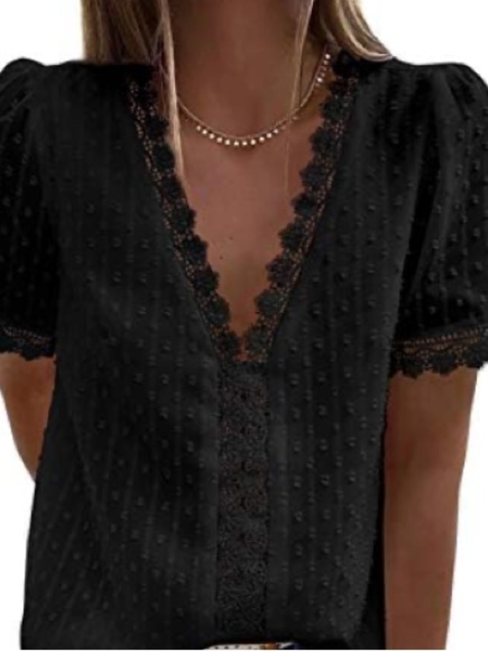 Dokotoo Women's V Neck, Swiss Dot, Sheer, Lined, Lace Crochet Trim Tunic Top. 2X